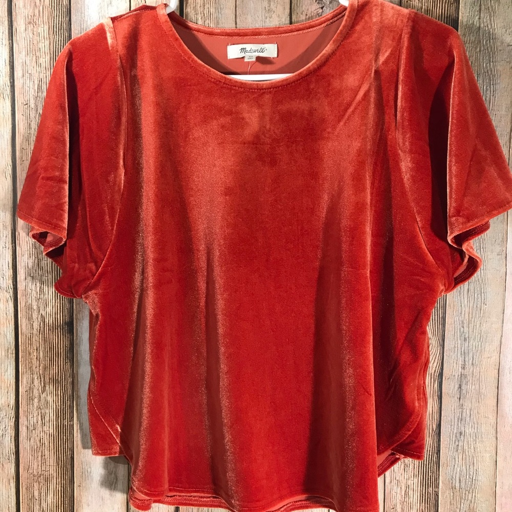 NEW Madewell Velvet Butterfly Top in Dark Cinnabar - Picture 2 of 5
